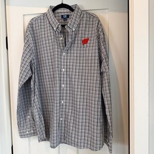 Men's Cutter & Buck Wisconsin WI Badgers Gingham Long Sleeve Button-Down Shirt
